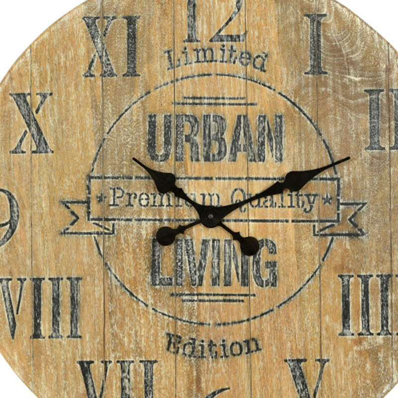 HomeRoots 24" Natural Distressed Solid Wood Silent Analog Round Wall Clock image number 3