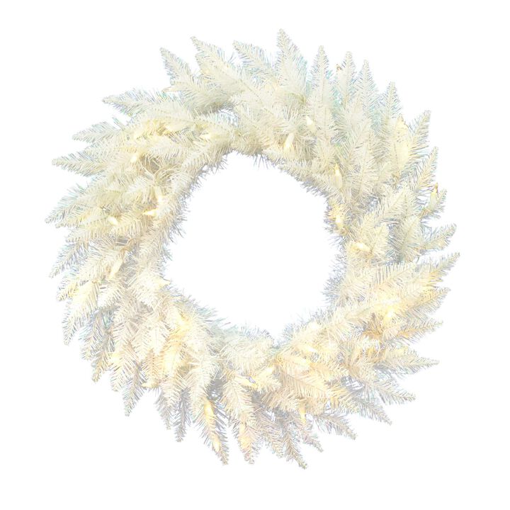 Vickerman 36" Sparkle White Spruce Artificial Christmas Wreath, Warm White LED Lights - Faux Spruce Christmas Wreath - Seasonal Indoor Home Decor