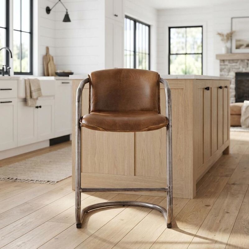 Starlight Canyon Home Leather Upholstered Counter Stool with Footrest, Bar Chair, Brushed Nickel image number 5