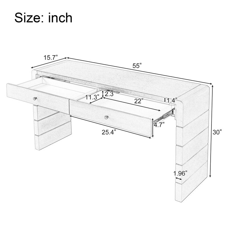 Curved Console Table with Storage, Wooden Entryway Table with 2 Drawers