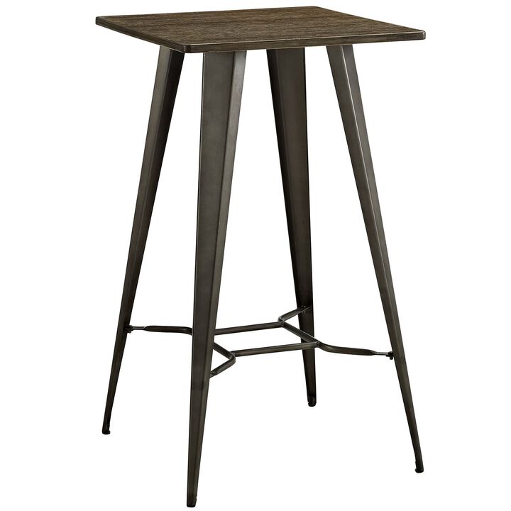 Modway Direct Rustic Modern Farmhouse Steel Metal Square Bar Table with Bamboo Top in Brown