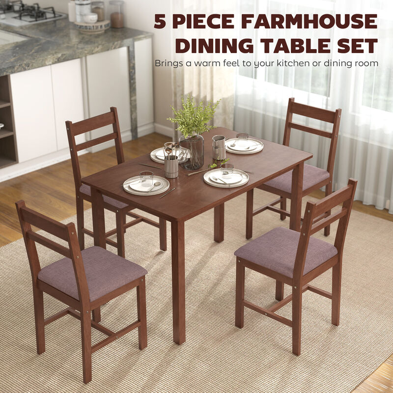 Hivvago Solid Wood Dining Table Set with Upholstered Chairs image number 3