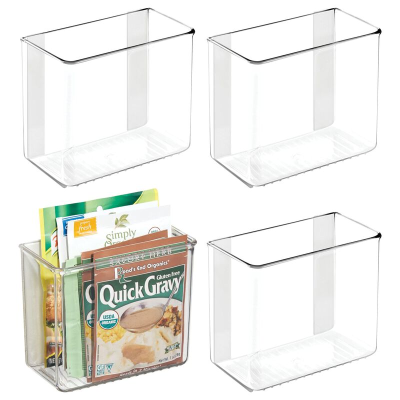 iDesign Adhesive Organizer Bin - Damage-Free Hanging for Kitchen, Bathroom, or Office - Set of 4 - Clear