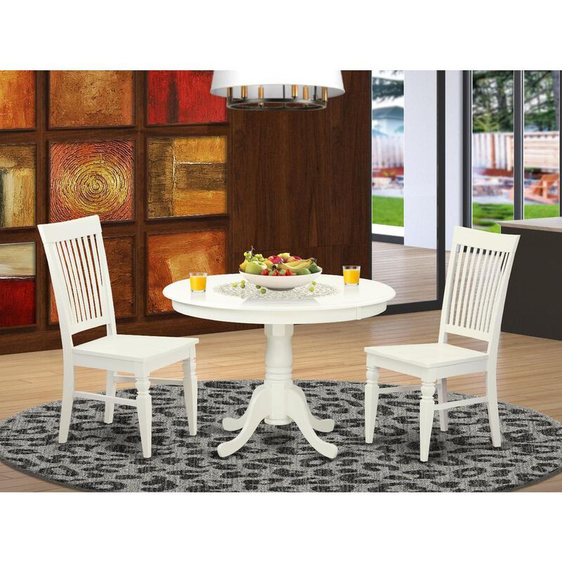 3 Pc set with a Round Dinette Table and 2 Leather Kitchen Chairs in Linen White