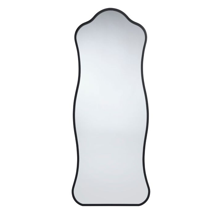 Ari Floor Mirror, 58 Inch, Black Metal Wavy Frame, Hand Forged Iron - Benzara