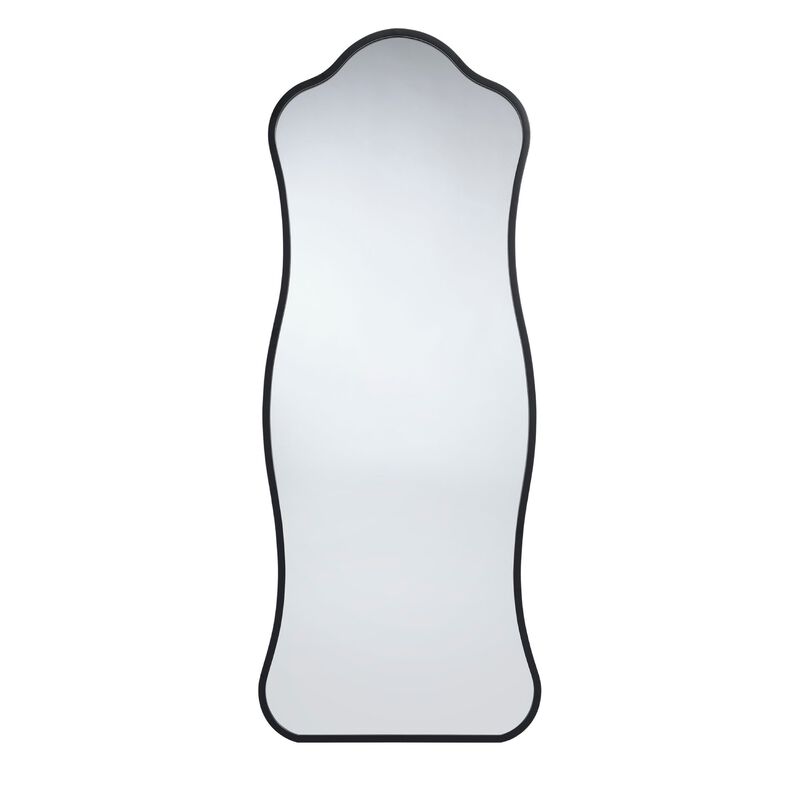 Ari Floor Mirror, 58 Inch, Black Metal Wavy Frame, Hand Forged Iron - Benzara