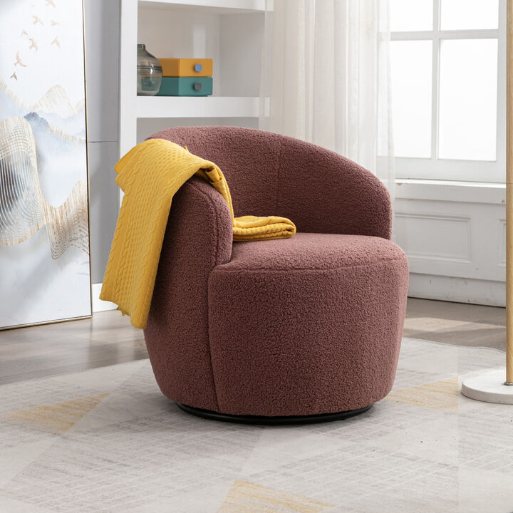 Teddy Fabric Swivel Accent Armchair Barrel Chair With Black Powder Coating Metal Ring, Dark Red