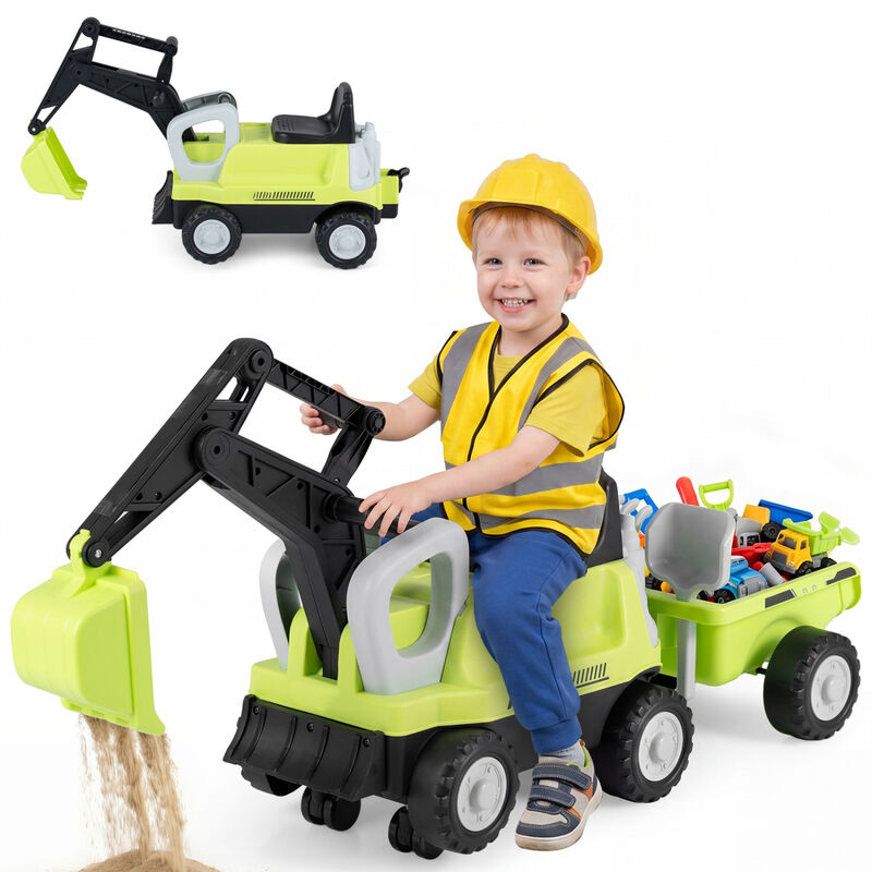 Kids Electric Ride On Tractor with Excavator Digging Arm and Detachable Trailer Toy image number 5