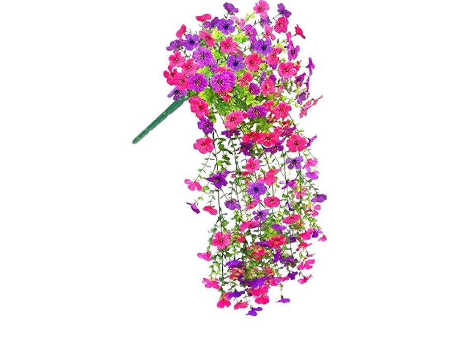 2 Piece Pink Artificial Hanging Flowers UV Resistant Outdoor Garden Porch Decor