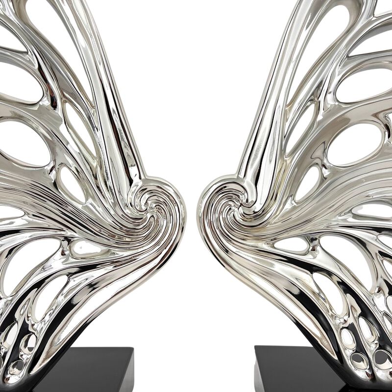 Butterfly Wings Sculpture Chrome Resin Handmade