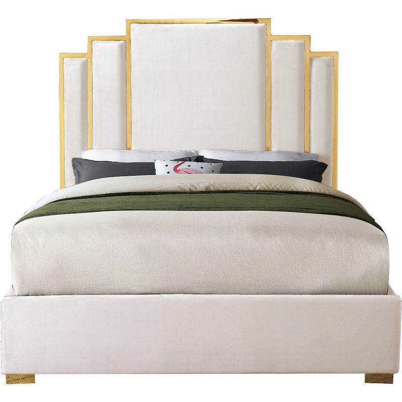 Meridian Furniture Hugo Cream Velvet King Bed