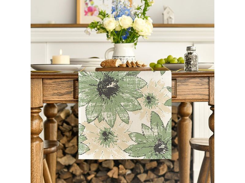 Artoid Mode Green Retro Daisy Spring Table Runner image number 3