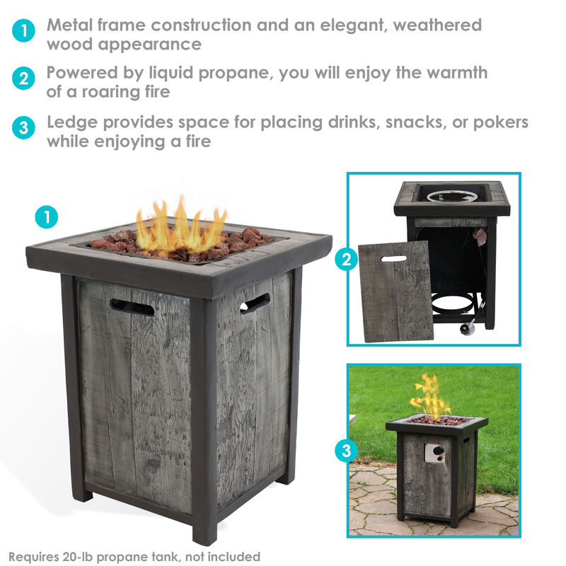 Sunnydaze 24 in Weathered Square Smokeless Propane Gas Fire Pit Table