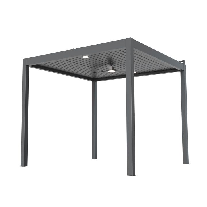 Mondawe 10x10ft Premium Solar Aluminum Outdoor Pergola,With Smart Lighting&Angle-Adjustable Sunshade