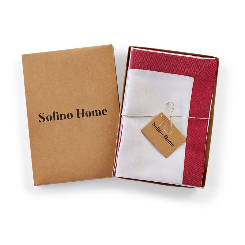 Solino Home Festive Edge 100% Linen Dinner Napkins &ndash; Set of 4, 20 x 20 in, Machine Washable, Holiday and Everyday Dining
