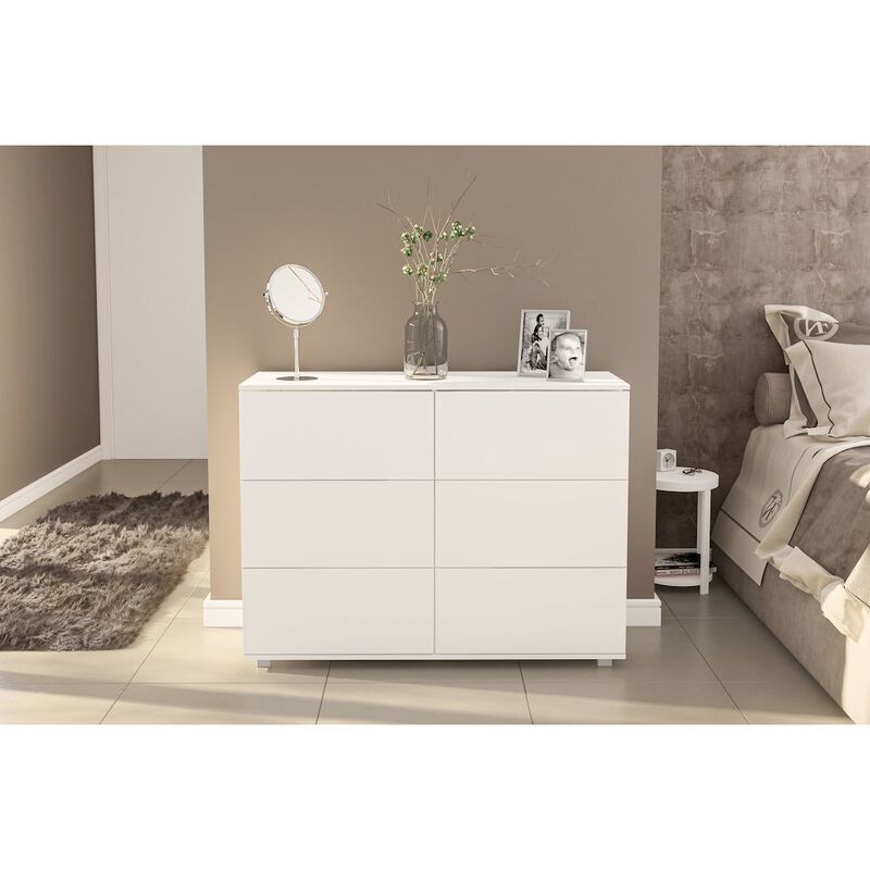Polifurniture Madison Modern 6 Drawer Double Dresser, White