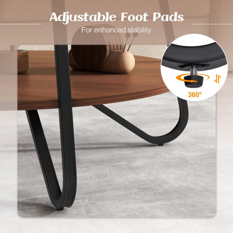 Hivvago Round Coffee Table with Wood Grain Finish and Heavy-duty Metal Frame