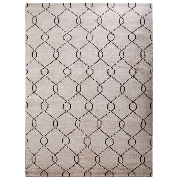 HAND KNOTTED WOOL Geometric AREA RUGS  - Rectangle Shape, Geometric Modern, Medium Pile Handmade Area Rugs for Living Room, Bed Room (N01110)
