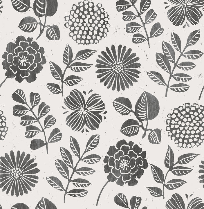 Inge Black Floral Block Print Wallpaper