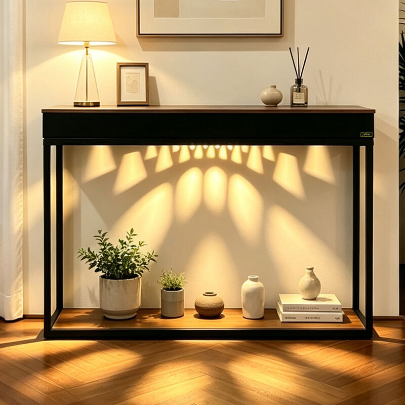 2 Tiers Modern Console Sofa Table with USB and Bluetooth Speaker Entryway Table image number 1