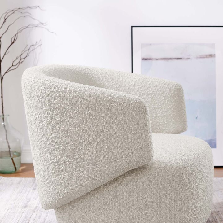 Celestia Boucle Fabric Fabric and Wood Swivel Chair