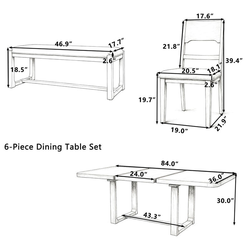 Merax Extendable Dining Table Set with 6 Seats, Solid Wood Construction, Padded Seating image number 3