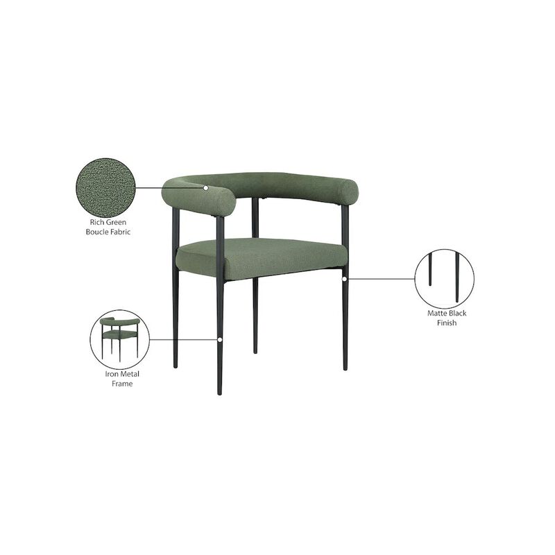 Meridian Furniture Louie Green Boucle Fabric Dining Chair, Set of 2