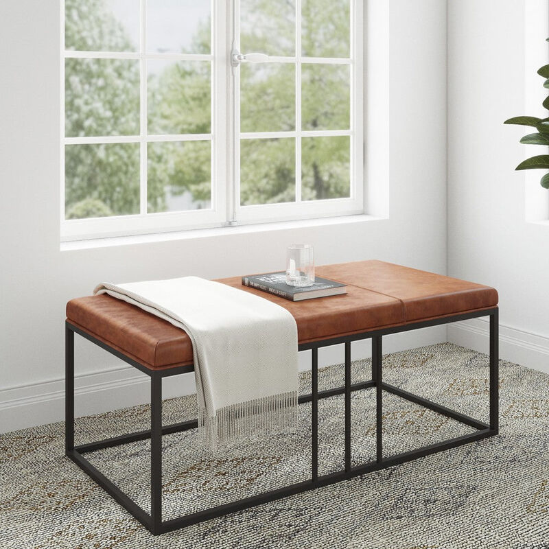 Homezia Modern Geo Black and Brown Leather Multipurpose Table