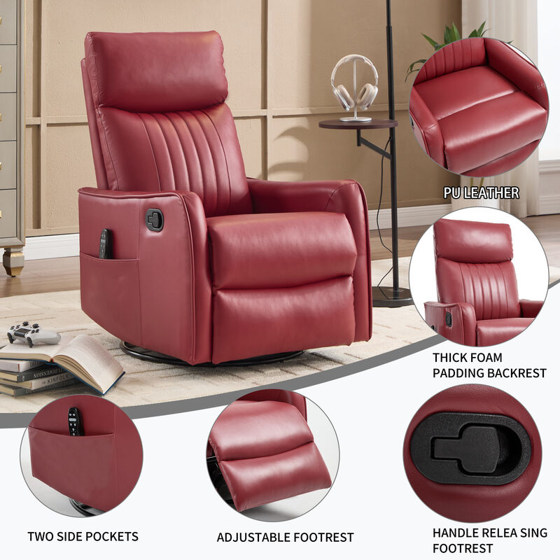 Faux Leather Manual Recliner Chair with Heat and Massage, Living Room Rocker and Swivel Chair image number 5