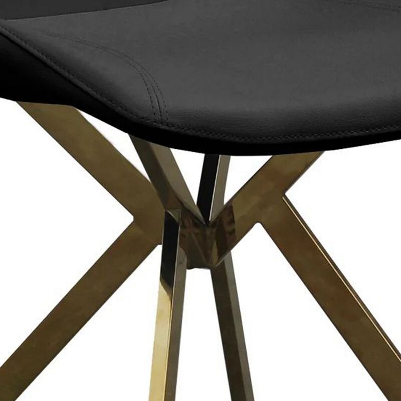 Anne 20 Inch Dining Chair, Set of 4, Vegan Faux Leather, Gold Legs, Black - Benzara