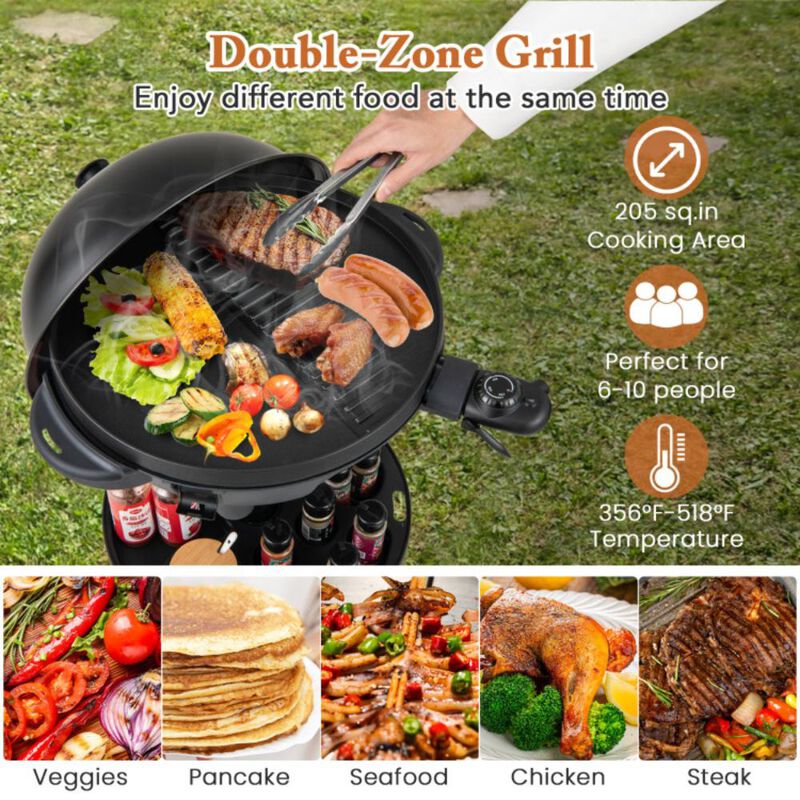 Hivvago Electric BBQ Grill 1200W Indoor Outdoor Grill with 2-Zone Non-Stick Grilling Plate