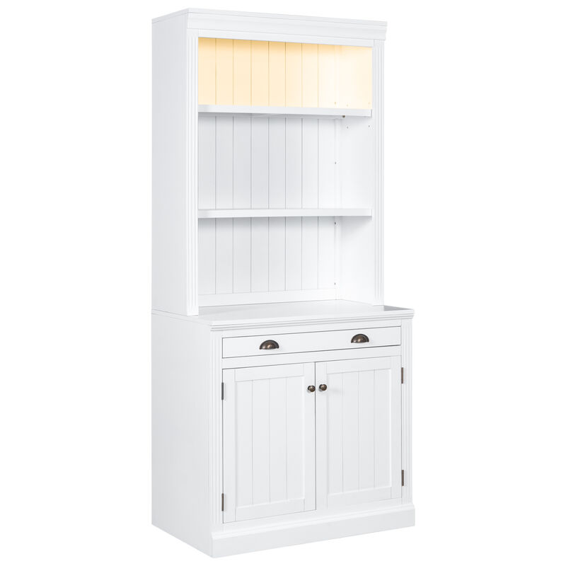 Merax 83.4"Tall Bookshelf with LED Lighting, Modern Bookcase with 2 Doors and 1 Drawer,Storage Bookcase with Open Shelves