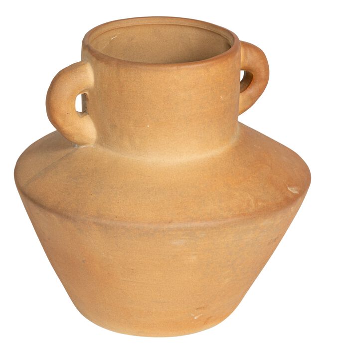 Round Stoneware Vase with Reactive Glaze Finish and Vertical Handles, Terracotta