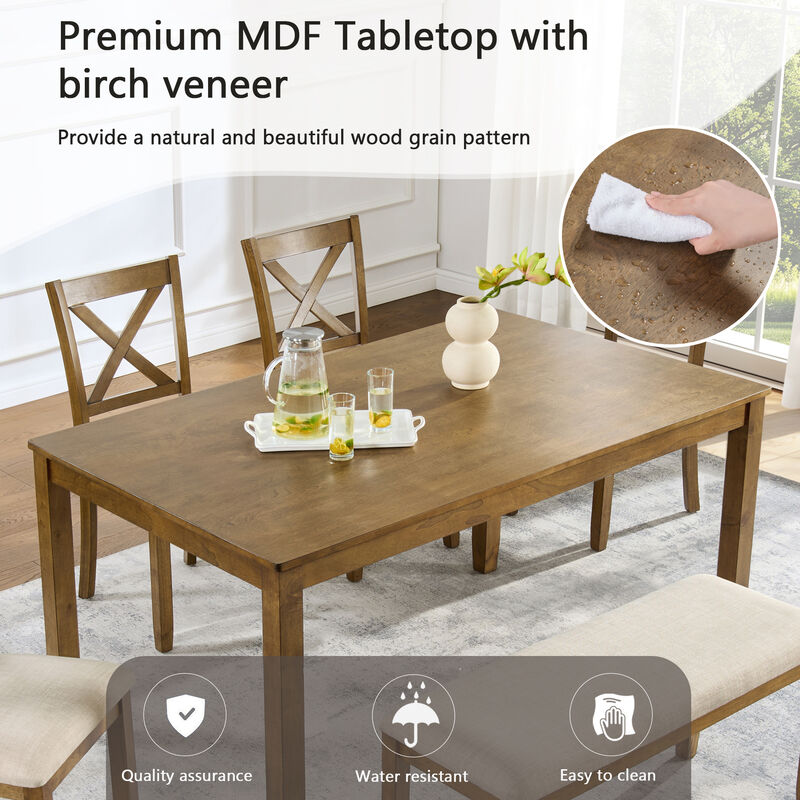 Wurvni 6‑Piece Farmhouse Dining Table Set image number 6