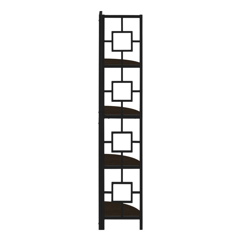 Monarch Specialties I 3612 Bookshelf, Bookcase, Etagere, Corner, 4 Tier, 62"H, Office, Bedroom, Metal, Laminate, Brown, Black, Contemporary, Modern