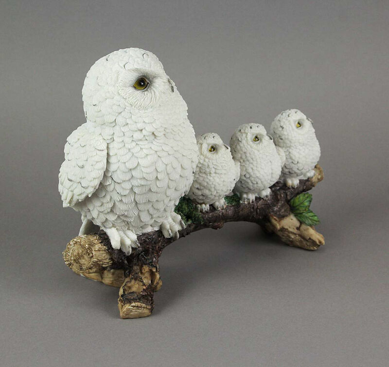 Lifelike Snowy Owl and Chicks Tabletop Statue Mother and Children Figure image number 2