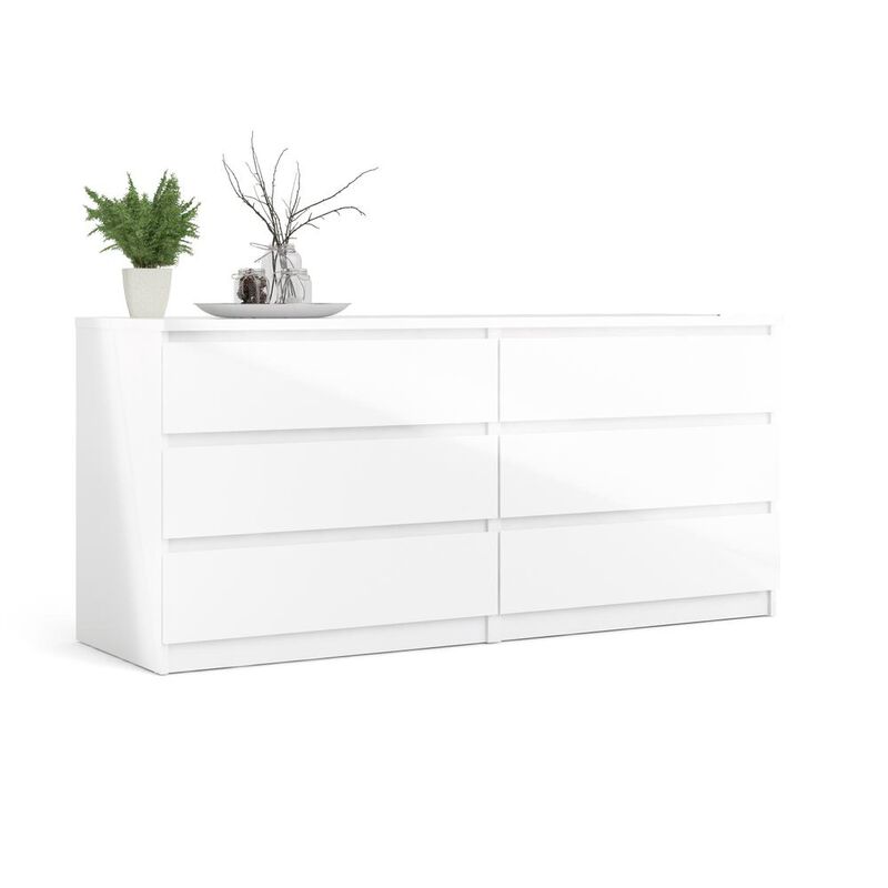 Tvilum 6 Drawer Double Dresser White High Gloss