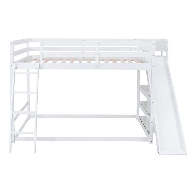 Whisen Full over Full Bunk Bed with Slide & Shelves, Solid Pine for Kids Bedroom image number 0