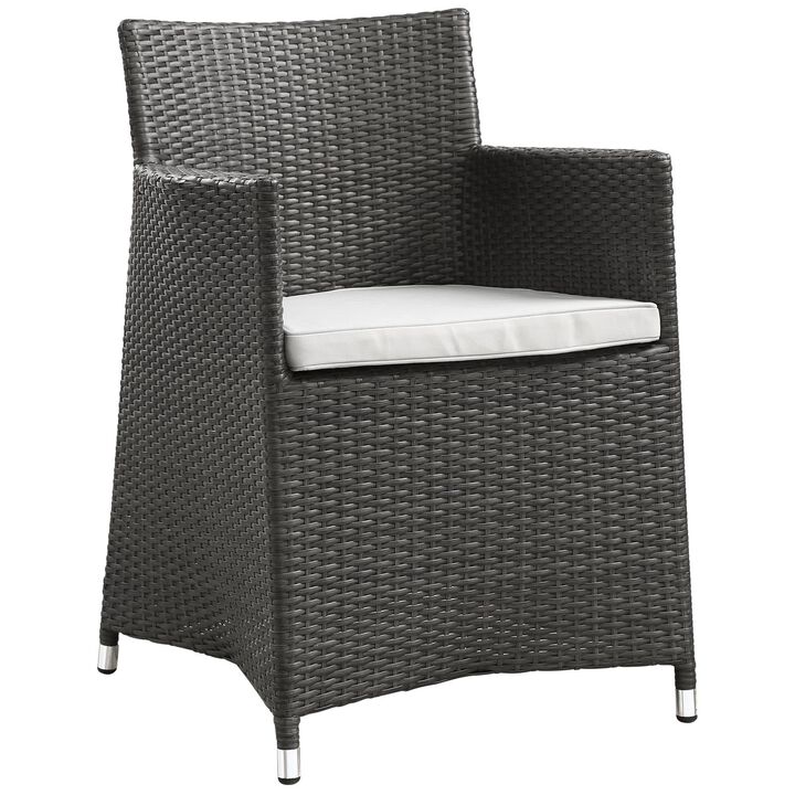 Modway Junction Wicker Rattan Outdoor Patio Two Dining Arm Chairs with Cushions in Brown White