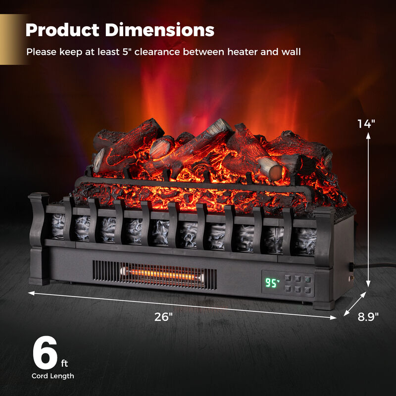 Infrared Quartz WiFi Electric Fireplace Insert with Realistic Lemonwood Logs-Black image number 2