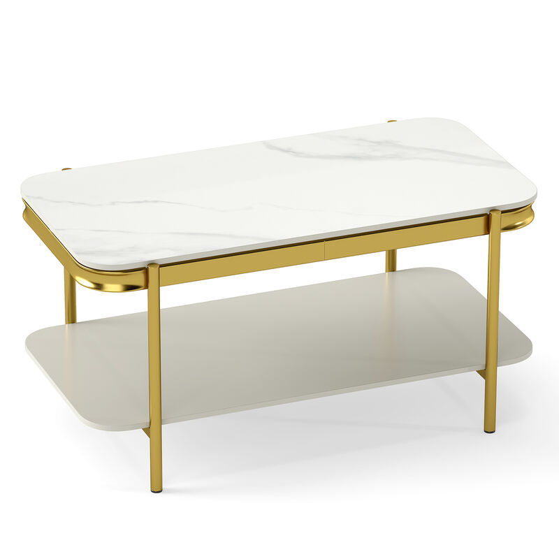 Rectangular Coffee Table with Sintered Stone Top and 2 Tier Storage image number 0