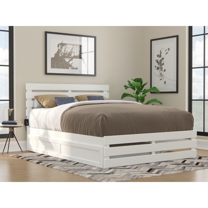 Oxford Queen Bed with Footboard and USB Turbo Charger with Twin Extra Long Trundle in White