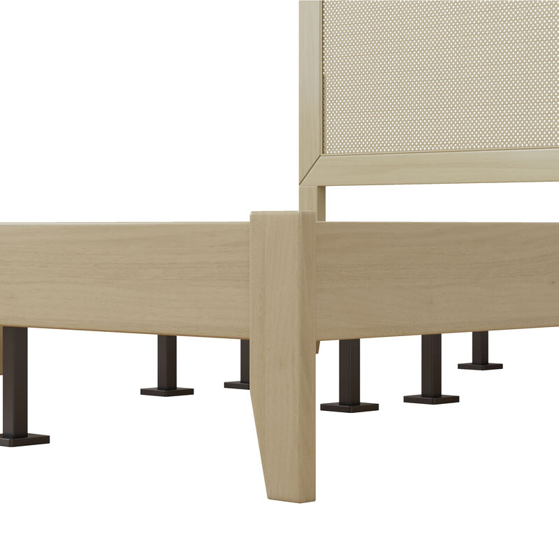 Christopher Knight Home Mircea Rubber Wood Platform Bed with Rattan Woven Headboard