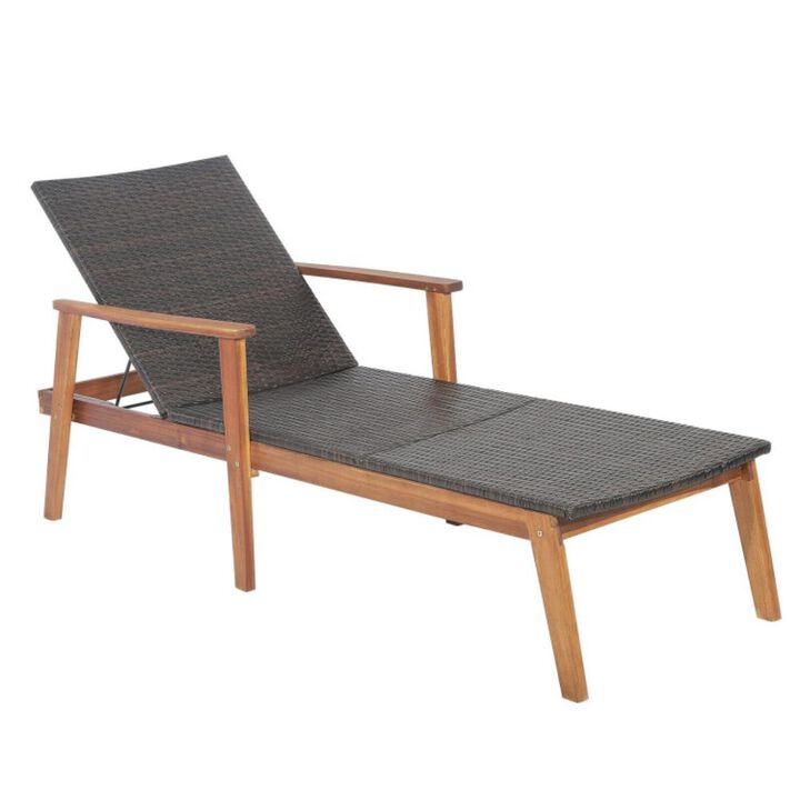 Hivvago Patio Rattan Lounge Chair with 4-Position Adjustable Backrest