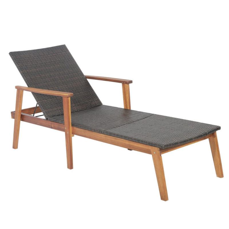 Hivvago Patio Rattan Lounge Chair with 4-Position Adjustable Backrest