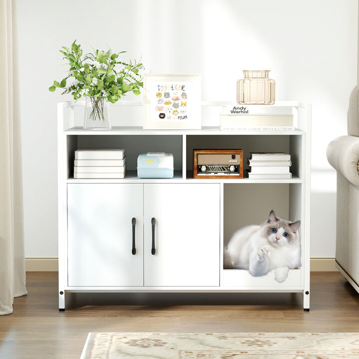 Double Door Hidden Cat Washroom with Built-in Scratch Cardboard