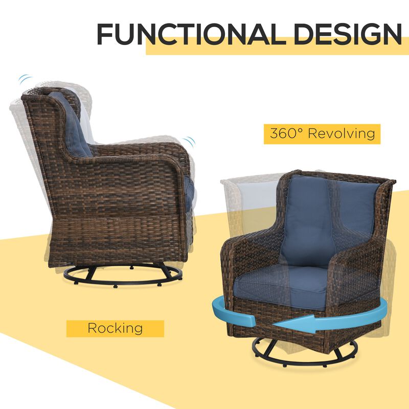 Patio Bistro Set, Porch Furniture with 360Â° Rotation & Rocking Function, 28.25"x30.75"x36.25", Dark Blue