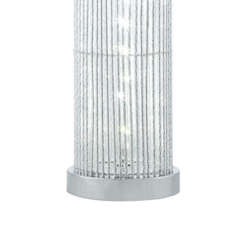 Jin 28 Inch Table Lamp, Gray Drum Fabric Shade, Modern Round Base, Silver - Benzara