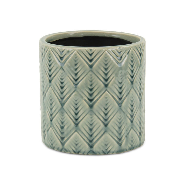 HomeRoots 6" Green Geometric Ceramic Indoor Outdoor Round Pot Planter