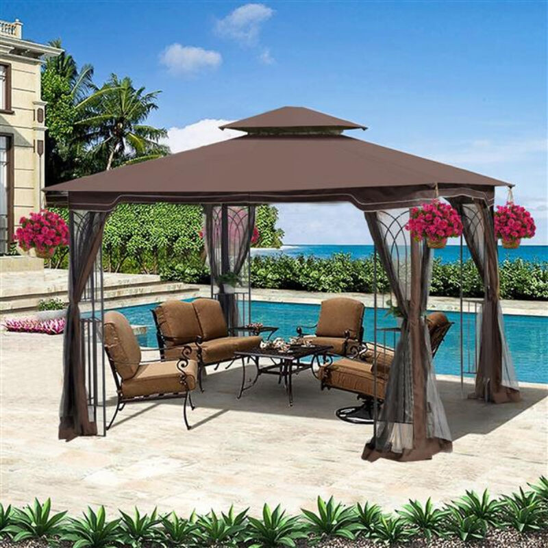 Outdoor Patio Gazebo Canopy Tent with Mosquito Net and Ventilated Roof